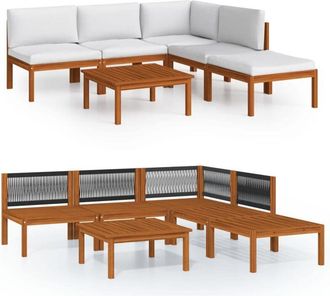 vidaXL Conjunto De Jard&iacute;n De 6 Piezas Con Cojines, Madera Color Crema, Acacia Y Cuerda Vidaxl