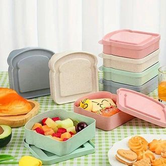 No Brand 4 Recipientes Para S&aacute;ndwiches Con Forma De Tostada Y Tapa - Aptos Para Microondas Y Congelador. Recipientes Para Almacenar Alimentos Para Ni&ntilde;os Y Adul