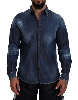 Dsquared2 Dsquared&sup2; Tattered Crystal Embellished Mens Shirt (Pre-Owned)