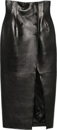 Khaite Double-breasted Leather Midi Skirt