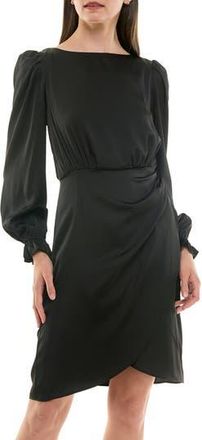 Nicole Miller Ruffle Cuff Faux Wrap Minidress in Very Black at Nordstrom Rack, Size 16