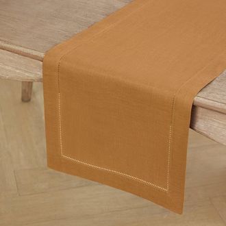 Solino Home Linen Table Runner for Dining Table, Holiday and Everyday Table Decor - Classic Hemstitch in Brown Sugar at Nordstrom, Size Xx-Small