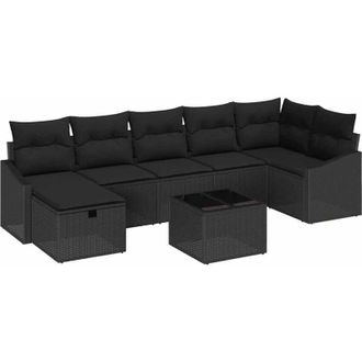 vidaXL Conjunto De Sof&aacute; De Jard&iacute;n Con Coj&iacute;n 8 Pcs Negro Polirat&aacute;n