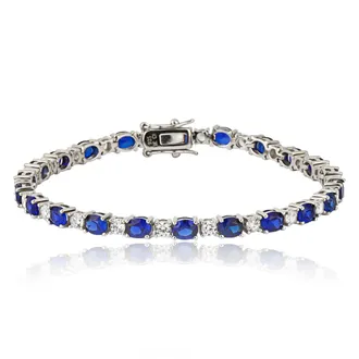 MAX + STONE Sterling Silver Oval Gemstone and Cubic Zirconia Tennis Bracelet