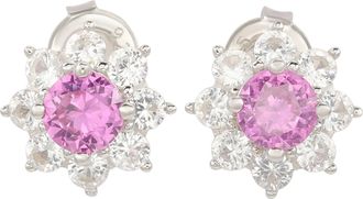 Suzy Levian Sterling Silver Blue Sapphire Flower Halo Stud Earrings