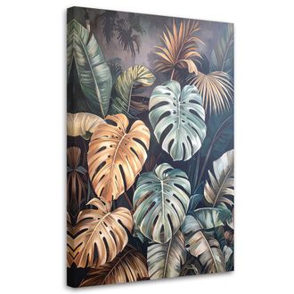 Feeby Cuadro Sobre Lienzo Hojas De Monstera Selva Naturaleza Plantas 70x100