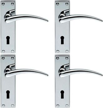Loops 4x PAIR Slim Arched Door Handle on Lock Backplate 150 x 43mm Polished Chrome