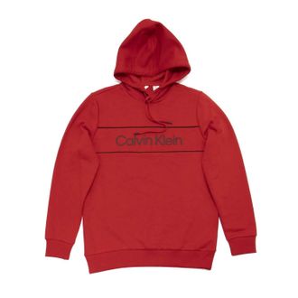 Calvin Klein Mens Long Sleeve Iconic Logo Piping Pullover Hoodie In Barbados Cherry