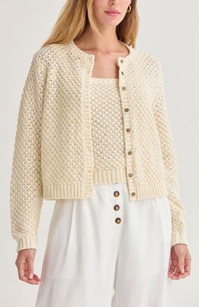 Crescent Basket Weave Knit Cardigan Tank Two Piece Set in Cream at Nordstrom, Size Medium