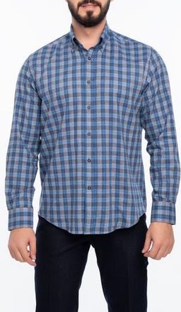 Vella Pais Plaid Brushed Cotton Slim Fit Button Down Shirt in Blue at Nordstrom Rack, Size Xx-Large