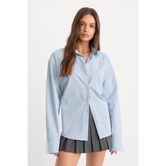 Good American Womens The Poplin Easy Shirt | Summer Sky Stripe, Size Medium | Good American by Khlo&Egrave; Kardashian