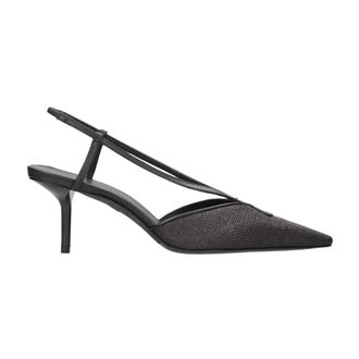 Max Mara Slingbacks van canvas met raffia-effect - Dames - Schoenen - Zwart - Maat: 40 EU Leer