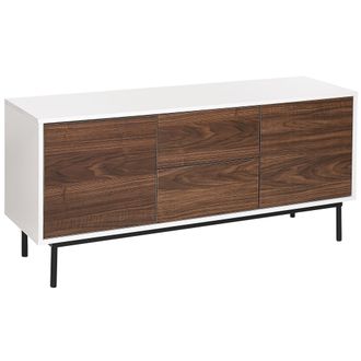 Beliani Aparador Madera Oscura Blanco 120 X 38 Cm 2 Puertas Estantes Cajones Patas Metal Okland