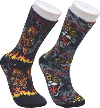 Ed Hardy Tiger 360 Print Full Cushion Crew Sock 2-Pack in Black at Nordstrom