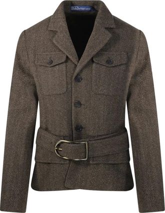 Ralph Lauren Jassen, Dames, Bruin, S, Visgraat Jacquard-Gebreide Blazer