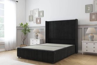 Sloomy Hargrave Plush Divan Base No Drawers-54 Wingback & 12 Footboard in Black | Size: Double