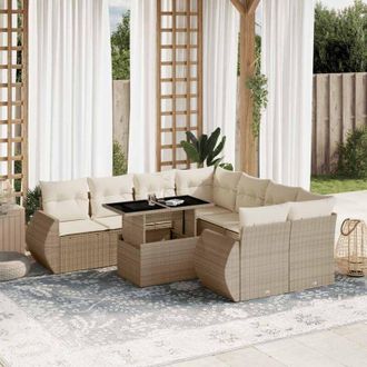 vidaXL Set De Sof&aacute;s De Jard&iacute;n 9 Pzas Con Cojines Rat&aacute;n Sint&eacute;tico Beige Vidaxl