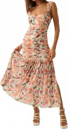 Promesa Franny The Floral Mesh Maxi Dress In Cream/pink