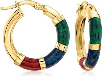Ross-Simons Italian 14kt Yellow Gold and Multicolored Enamel Hoop Earrings