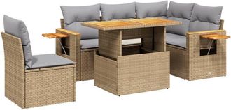 vidaXL 6 Piece Garden Sofa Set with Cushions Beige Poly Rattan Vidaxl