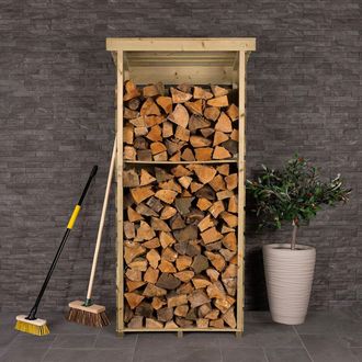 Charles Bentley Wooden Single Tall Log Store Firewood Garden Storage Unit in Brown