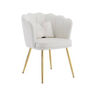 STILVORA Sill&oacute;n De Sal&oacute;n En Terciopelo, Respaldo Floral, Asiento Acolchado Con Coj&iacute;n Mariposa, Patas De Metal Dorado, Beige