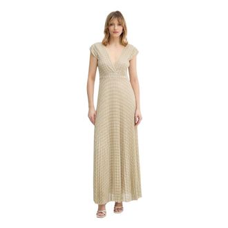 Forte_Forte Kleedjes, Dames, Geel, L, Gekreukelde jurk in Diamond Jersey