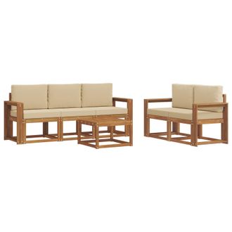vidaXL Conjunto De Sof&aacute;s De Exterior Con Coj&iacute;n 6 Pcs Natural Y Beige Vidaxl