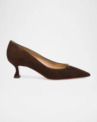 Santoni 55mm Sabine Suede Buckle Pumps