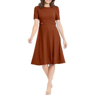 London Times Side Tab Fit & Flare Dress in Cedar at Nordstrom Rack, Size 10P