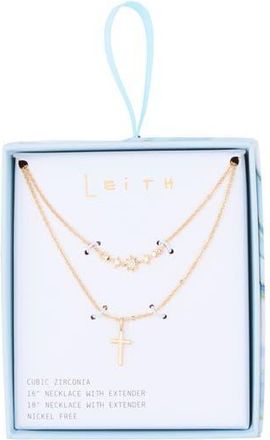 Leith Set of 2 Cross Pendant Necklaces in Clear- Gold at Nordstrom Rack