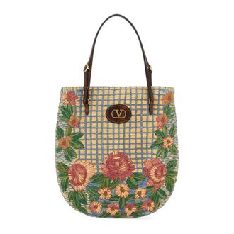 Valentino Garavani Shoulder Bags, female, Multicolor, Size: ONE SIZE Embroidered Raffia VLogo Signature Shoulder Bag