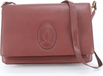 Cartier Wine Red Leather Handbag Shoulder Bag Tote Bag (Pre-Owned)