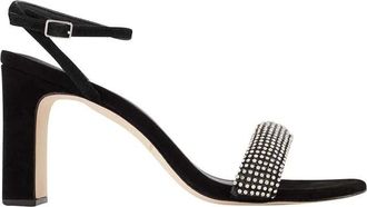 Loeffler Randall Schoenen, Dames, Zwart, 37 EU, Leer, Rhinestone Blokhak Sandalen