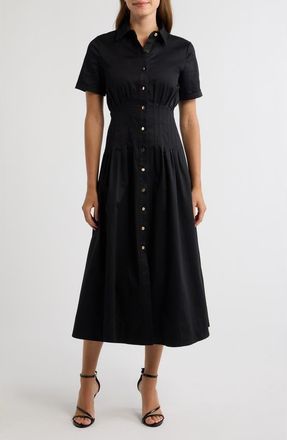 Anne Klein Short Sleeve Stretch Cotton Shirtdress in Anne Black at Nordstrom, Size 14