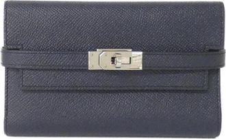Herm&egrave;s Blue Nuit Rose Purple Epsom Leather Wallet (Tri-Fold) (Pre-Owned)