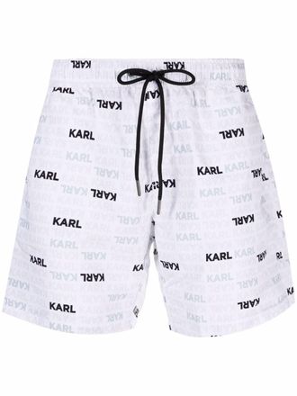 Karl Lagerfeld logo-print patch-detail swim shorts - men - Polyamide/Polyester/Spandex/Elastane - S - White