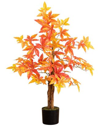 Nearly Natural 3Ft Autumn Deluxe Maple Artificial Fall Tree