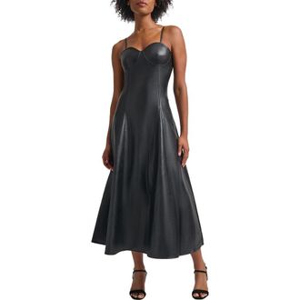Misook Underwire Faux Leather Midi Dress in Black at Nordstrom, Size Small