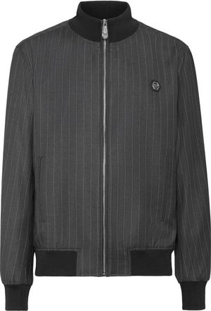 Philipp Plein Wool Pinstripe Bomber LS - Heren - Bomber jackets - Grijs - M - Wol - Jassen