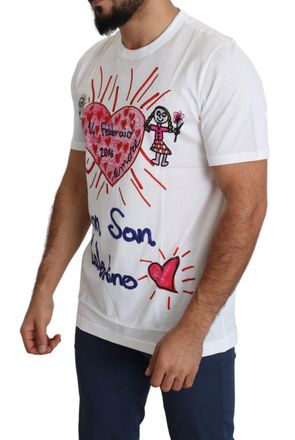 Dolce & Gabbana White Saint Valentine Hearts Print Men T-Shirt Cotton