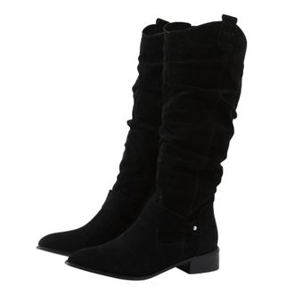 Generic Knee High Women Trendy Low Heel Block Slouch Pointed Toe Boots Winter Shoes with Side Zipper