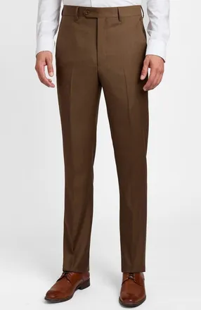 Santorelli Roma2 Super 130s Bi-Stretch Wool Trousers in Tobacco at Nordstrom, Size 44