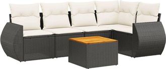 vidaXL Vidaxl - Set De Sof&aacute;s De Jard&iacute;n 6 Piezas Y Cojines Rat&aacute;n Sint&eacute;tico Negro