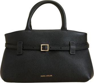 Manu Atelier Zwarte leren schoudertas met gouden hardware - Dames - Handtassen - Zwart - ONE Size - Leer - Tassen