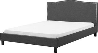 Beliani Cama Tapizada En Poli&eacute;ster Gris 180 X 200 Cm Dise&ntilde;o Tradicional Con Cabecero Glamour Montpellier