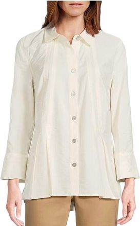 Multiples Cuffed 3/4 Sleeve Button Front Tucked Shirt In White