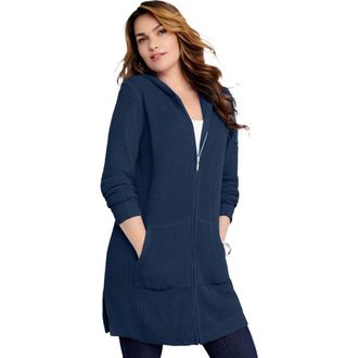 Roaman's Waffle Mega Length Zip Hoodie in Navy at Nordstrom, Size 12