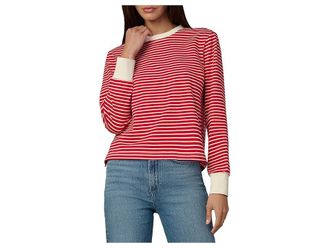 Joe's The Long Sleeve Easy T-Shirts Womens Clothing Cherry Red/Ecru St : XS, Cotton