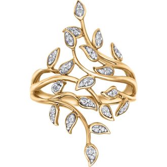 LuvMyJewelry Aurora Leaf 0.15 Ct 14K Gold Diamond Ring in 14K Yellow Gold at Nordstrom, Size 7